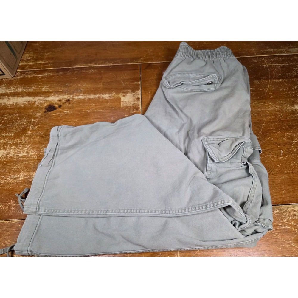 No Boundaries Mensl Cargo Pants Med Green Elastic Waist Multi Pocket Drawstrings